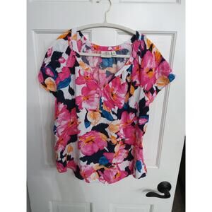 St John's Bay Women's large blouse pink colorful floral. Whimsical Easter spring